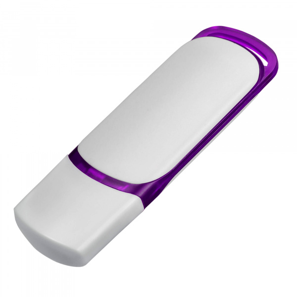 Пластиковая белая флэшка OZON с полупрозрачной вставкой фиолетового цвета